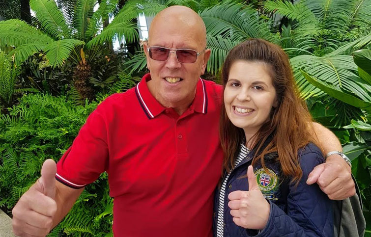 Image: Jess with her dad, who she will walk Pier to Pier for St Helena Hospice