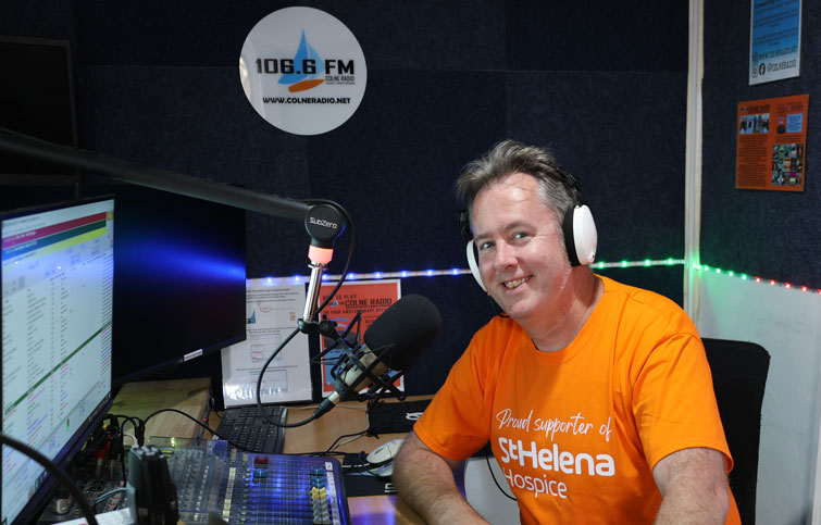 Image: St Helena Hospice Nurse Rick Armstrong in the Colne Radio studio
