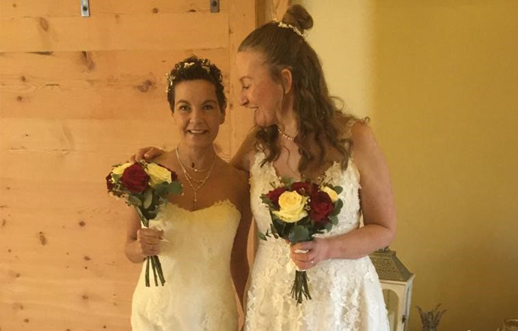 Naomi and Georgina on their wedding day